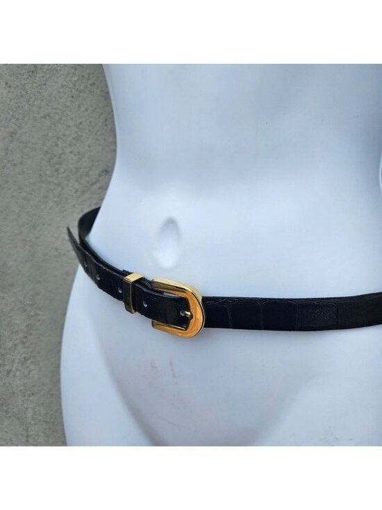 Vintage 80s 90s Cipriani Black Italian Alligator Calfskin Belt Gold Buckle Spain